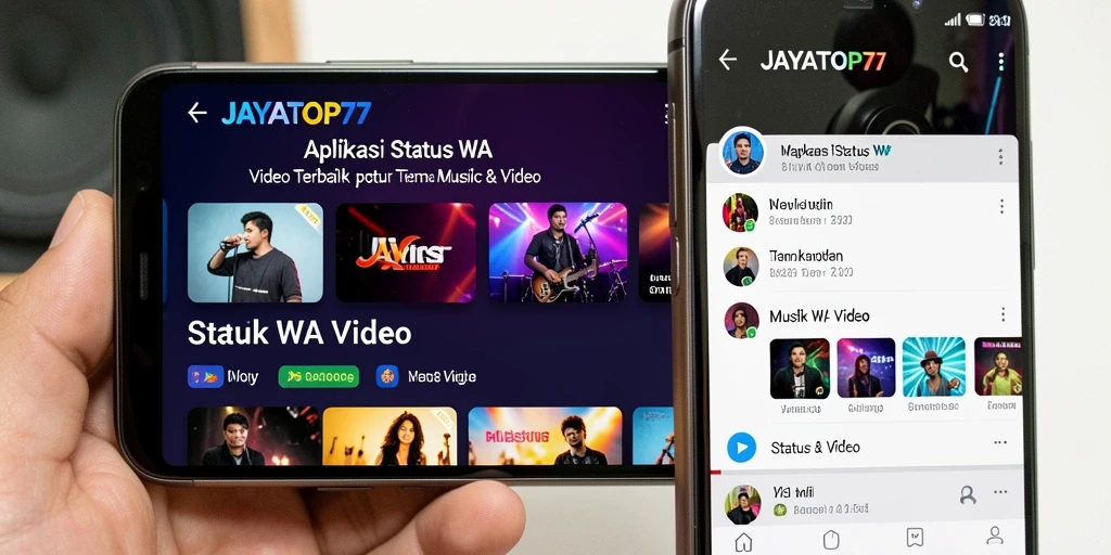 Antarmuka aplikasi JAYATOP77 menampilkan koleksi video Status WA yang menarik.