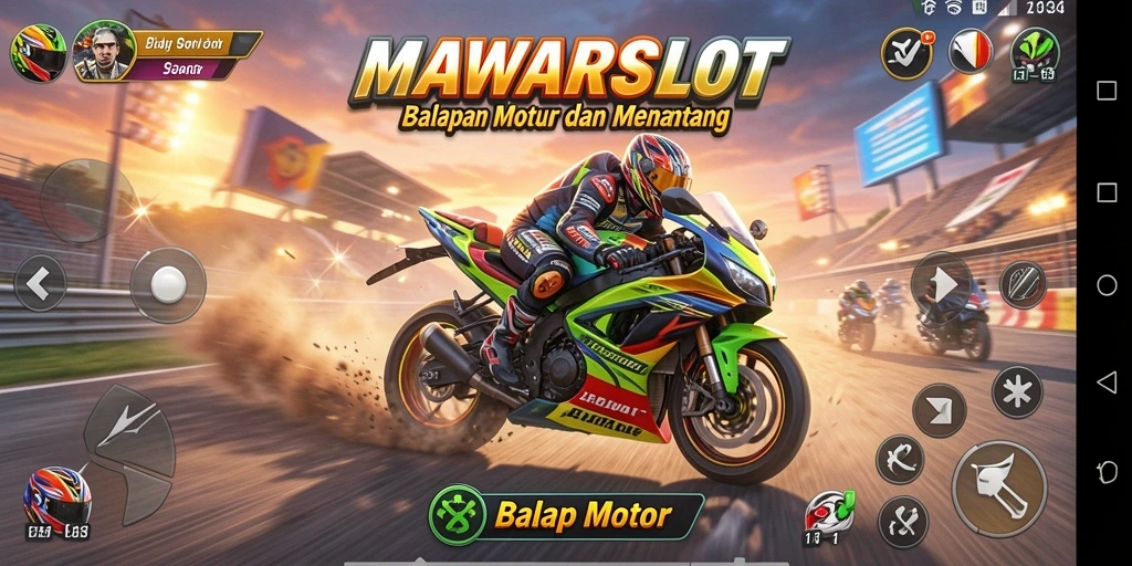Tampilan antarmuka dan fitur balap motor di MAWARSLOT.