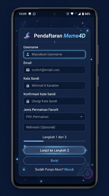 Tampilan halaman daftar meme4d