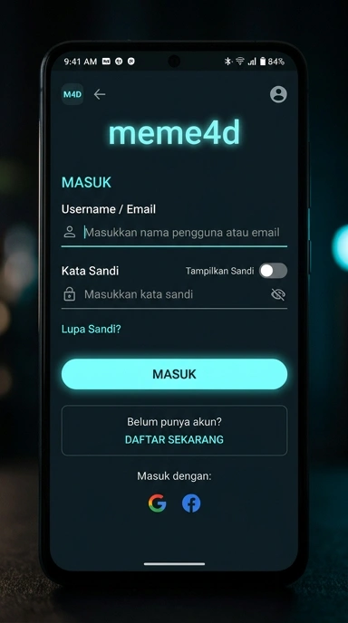 Tampilan halaman login meme4d